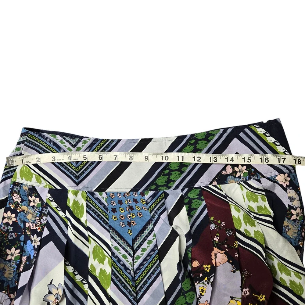 Tory Burch Pleated Silk Knee Length Multicolor Skirt Size: 12